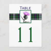 Purple, Green, White Tartan Thistle Table Number