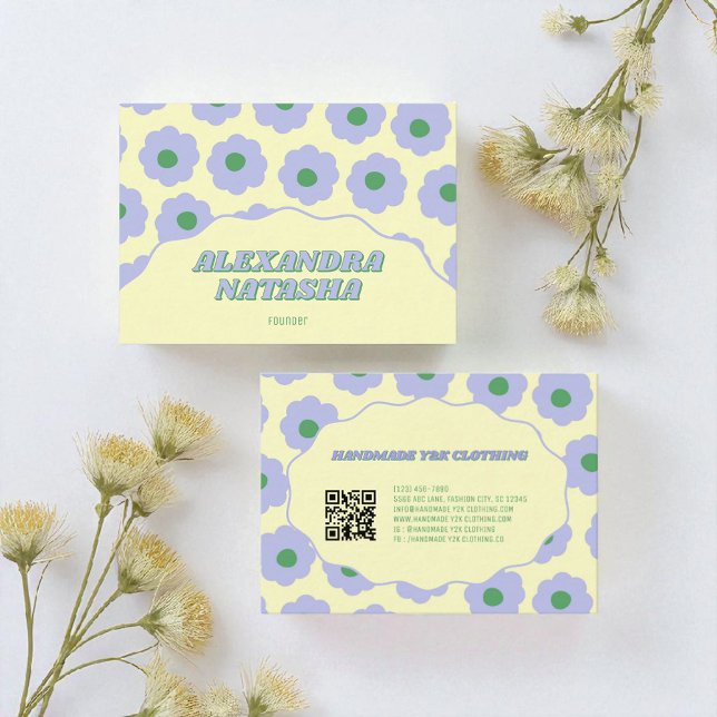 Purple Green Y2K Flower Handmade Clothing Business Card (Creator Uploaded)