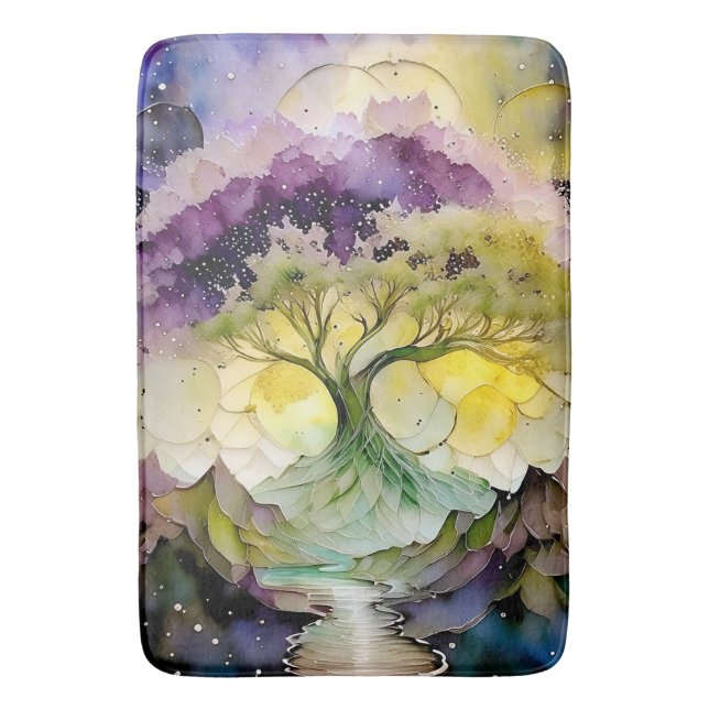 Purple Green Yellow Blue Abstract Fantasy Tree Bath Mat (Front Vertical)