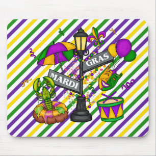 PURPLE GREEN YELLOW FUN MARDI GRAS SYMBOLS MOUSE PAD
