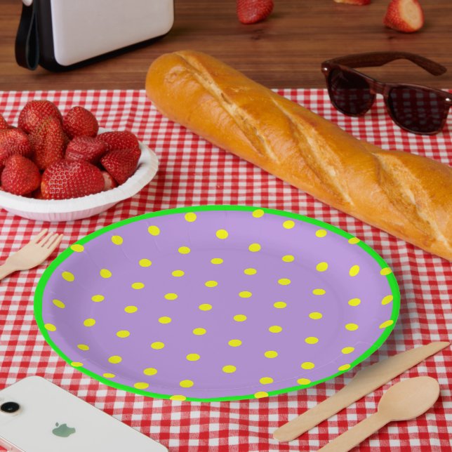 Purple Green Yellow Geometric Polka Dots  Paper Plate (Picnic)