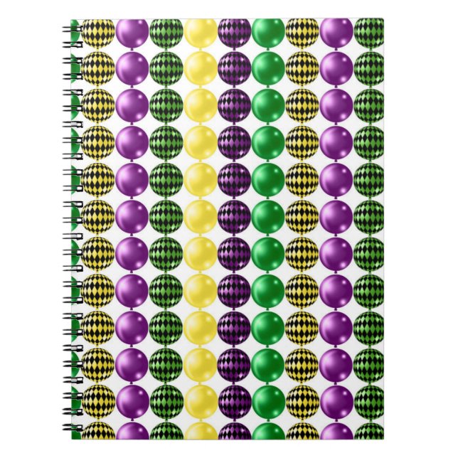 PURPLE GREEN YELLOW MARDI GRAS BEADS NOTEBOOK (Front)