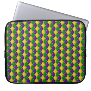 PURPLE GREEN YELLOW MARDI GRAS DIAMOND PATTERN LAPTOP SLEEVE