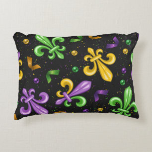 PURPLE GREEN YELLOW MARDI GRAS FLEUR DI LIS DECORATIVE CUSHION