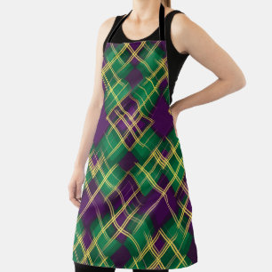 PURPLE GREEN YELLOW MARDI GRAS PLAID PATTERN APRON