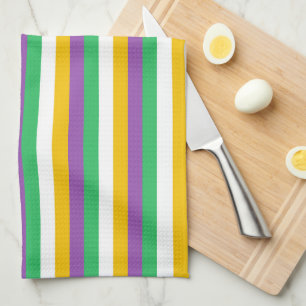 PURPLE GREEN YELLOW MARDI GRAS STRIPES KITCHEN TOW TEA TOWEL