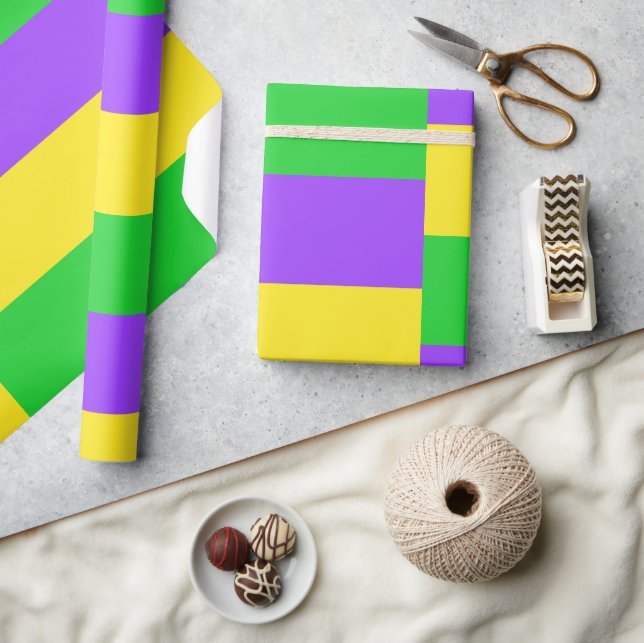 Purple Green Yellow Stripes New Orleans Mardi Gras Wrapping Paper (Crafts)