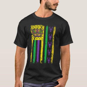 Purple Green Yellow Us Flag Crawfish Jester Funny  T-Shirt