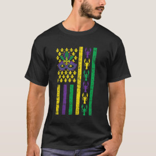 Purple Green Yellow Us Flag Crawfish Jester Funny  T-Shirt