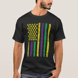 Purple Green Yellow US Flag Jester Funny Mardi Gra T-Shirt