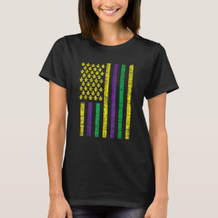 Purple Green Yellow Us Flag Jester Funny Mardi Gra T-Shirt