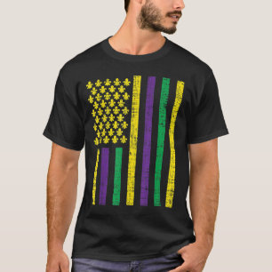 Purple Green Yellow US Flag Jester Funny Mardi Gra T-Shirt