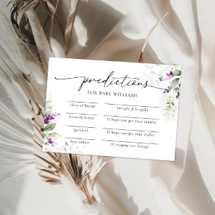Purple Greenery Baby Shower Predictions Card