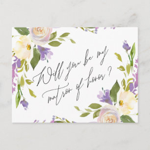 Purple Greenery Floral Be My Matron Of Honour Invitation Postcard