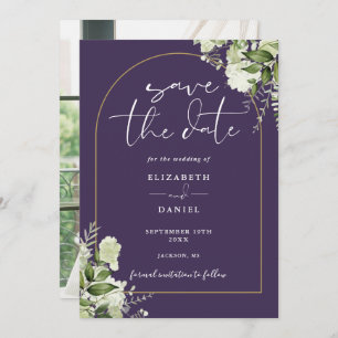 Purple Greenery Floral Gold Arch Photo Wedding Save The Date