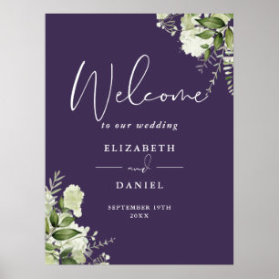 Purple Greenery Floral Wedding Welcome Sign