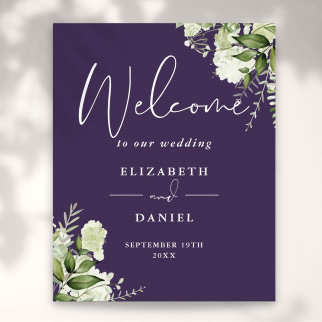 Purple Greenery Floral Wedding Welcome Sign (Purple Greenery Floral Wedding Welcome Sign)