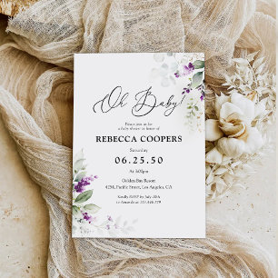 Purple Greenery Lavender Baby Shower Invitation