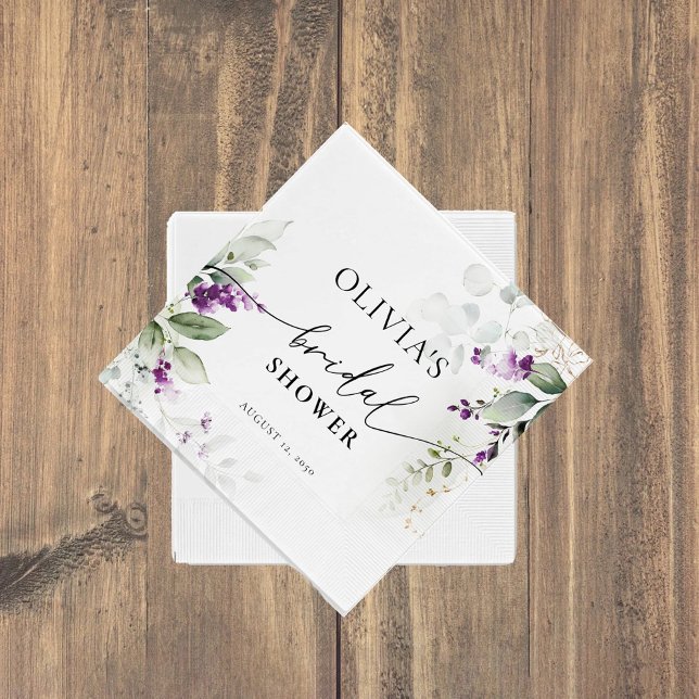 Purple Greenery Lavender Bridal Shower Napkins (Creator Uploaded)