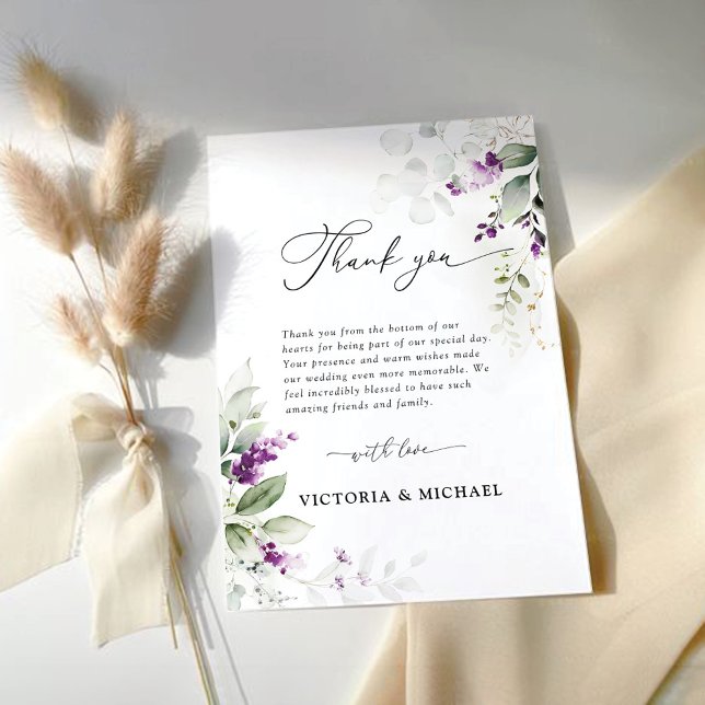 Purple Greenery Lavender Flat Thank You Card (Creator Uploaded)