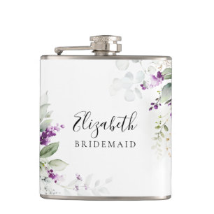 Purple Greenery Lavender Floral Flask