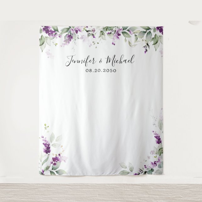 Purple Greenery Lavender Wedding Backdrops Tapestry (Front)