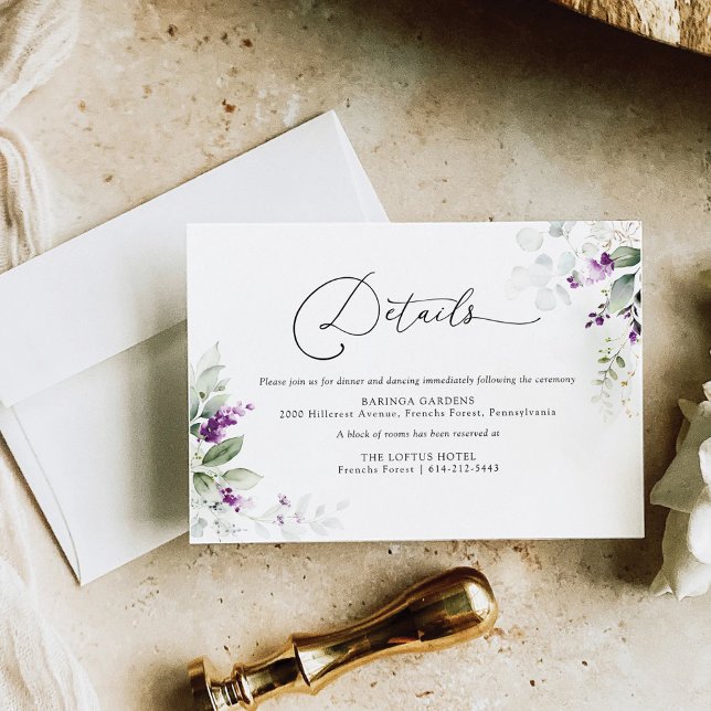 Purple Greenery Lavender Wedding Enclosure Card (Creator Uploaded)