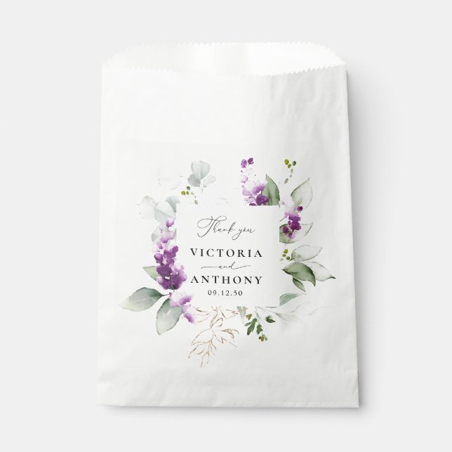 Purple Greenery Lavender Wedding Favour Bags (Front)