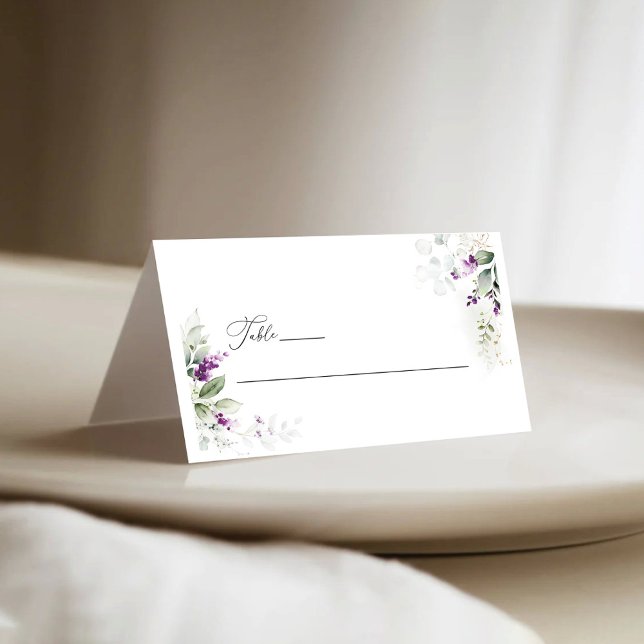Purple Greenery Lavender Wedding Folded Place Card (Creator Uploaded)