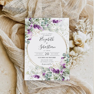 Purple Greenery Lavender Wedding Invitation
