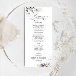 Purple Greenery Lavender Wedding Menu