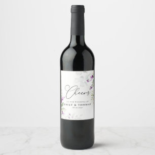 Purple Greenery Lavender Wedding Wine Label
