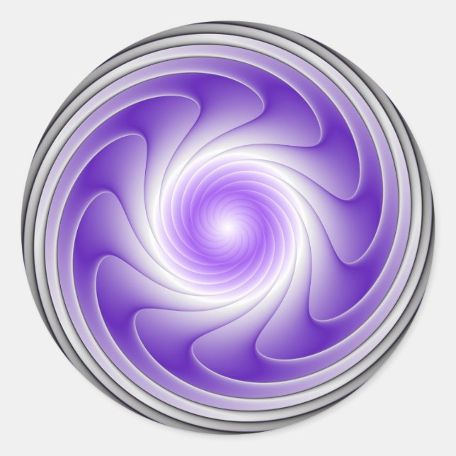 Purple Grey 3D Swirl Modern Abstract Fractal Art Classic Round Sticker (Front)
