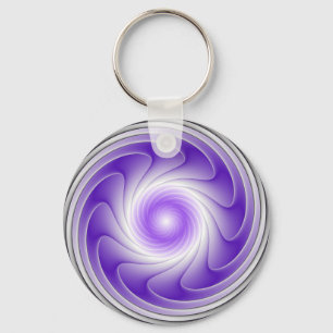 Purple Grey 3D Swirl Modern Abstract Fractal Art Key Ring