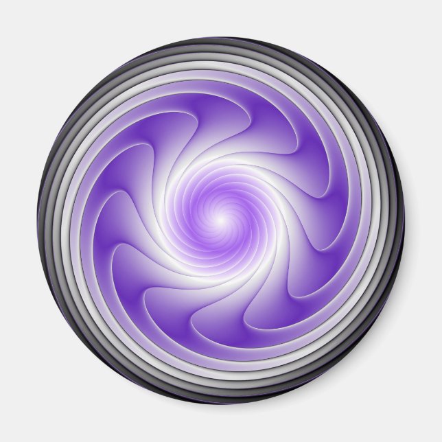 Purple Grey 3D Swirl Modern Abstract Fractal Art Magnet (Front)