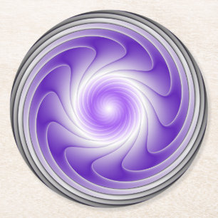 Purple Grey 3D Swirl Modern Abstract Fractal Art Round Paper Coaster