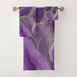 Purple Grey Agate Gold Glitter Glam #1 Bath Towel Set