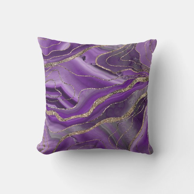 Purple Grey Agate Gold Glitter Glam #1  Cushion (Front)
