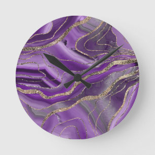 Purple Grey Agate Gold Glitter Glam #1  Round Clock