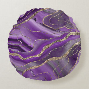 Purple Grey Agate Gold Glitter Glam #1  Round Cushion