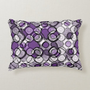 Purple, Grey and White Abstract Black Circles Decorative Cushion
