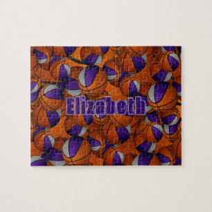 purple grey basketball team colours personalised jigsaw puzzle