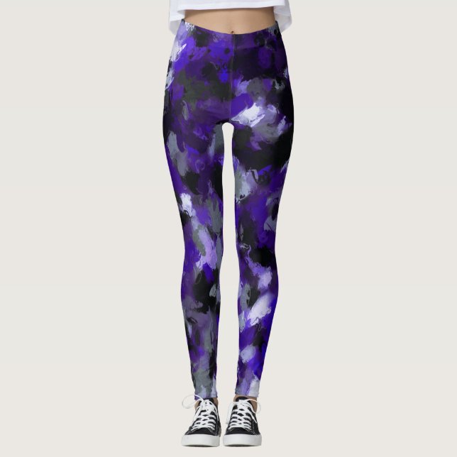 Purple, Grey, Black and Blue Abstract Leggings (Front)