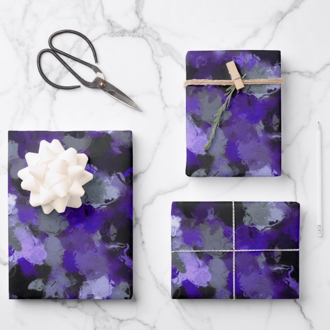 Purple, Grey, Black and Blue Abstract Wrapping Paper Sheet (Front)