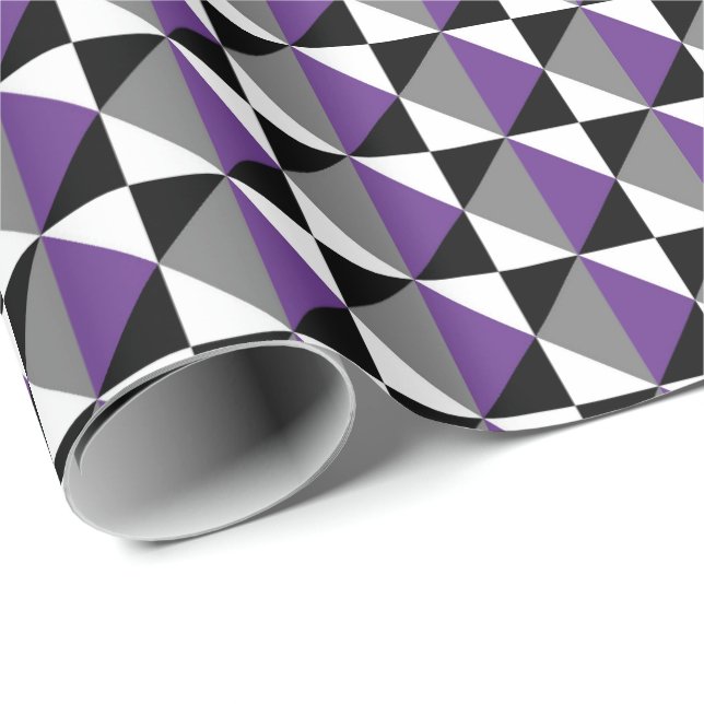 Purple, Grey, Black and White Square and Diamond Wrapping Paper (Roll Corner)