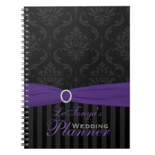 Purple, Grey, Black Damask Striped Notebook