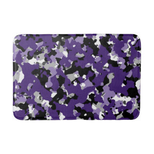Purple Grey Black White Camouflage Camo Print Bath Mat