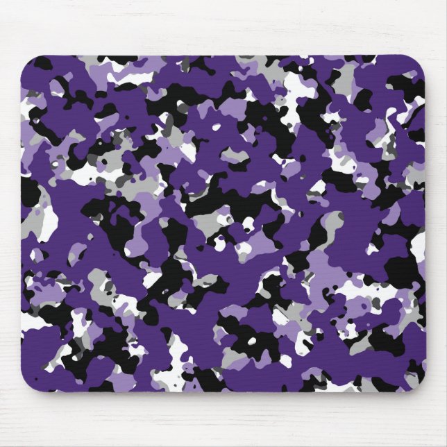 Purple Grey Black White Camouflage Camo Print Mouse Pad (Front)