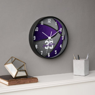 purple grey boys girls basketball personalised clock
