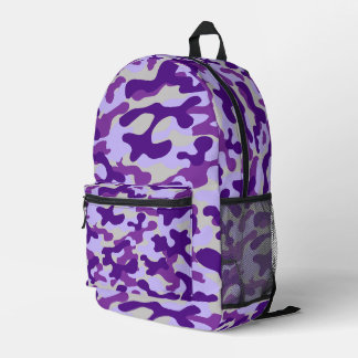 Purple Grey Camouflage Printed Backpack